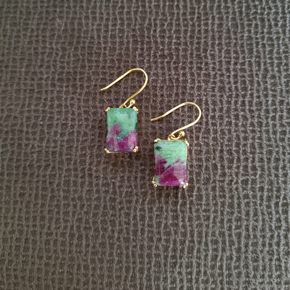 Shivam Rectangular Ruby Ziosite  Earrings - Picture 11 of 15